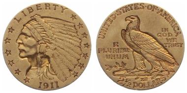 Preview: USA 2½ Dollar Indian Head Goldmünze Quarter Eagle